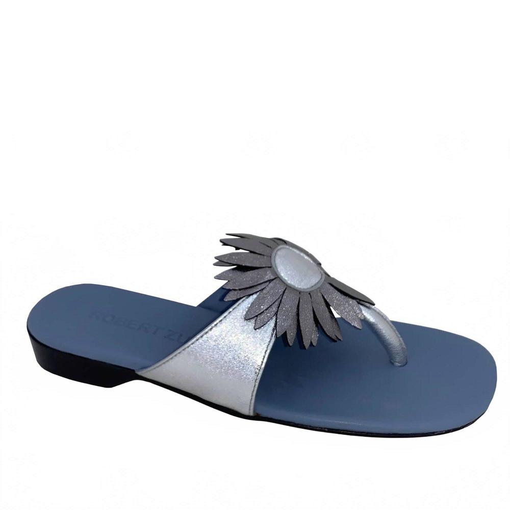 NEW ROBERT ZUR women's sunflower thong sandals in silver